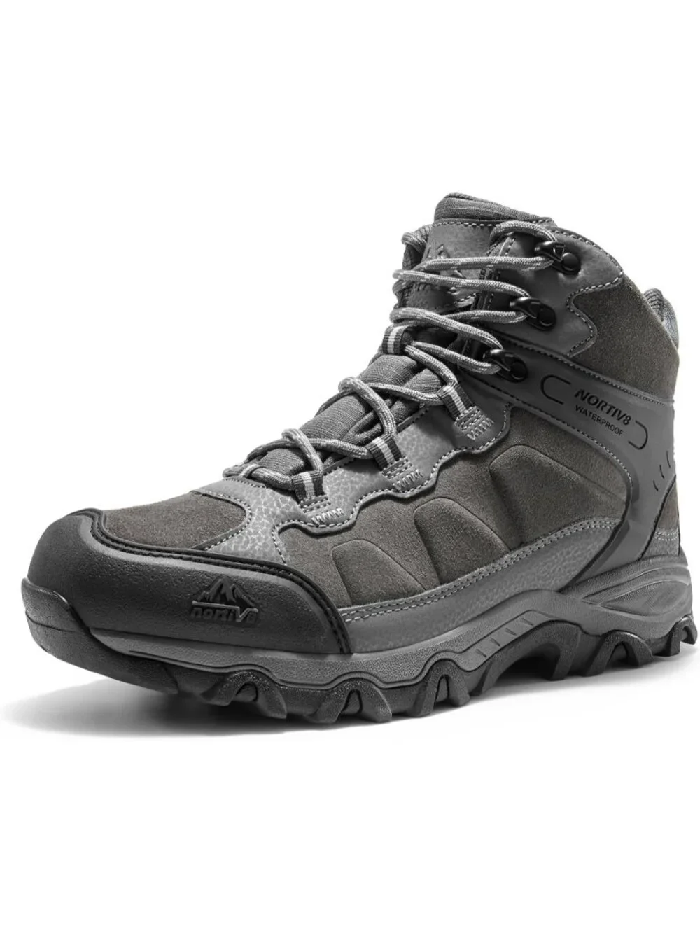 Men's Dark Grey Waterproof Shoes Casual Mid Top Round Toe Non Slip Hiking Boots